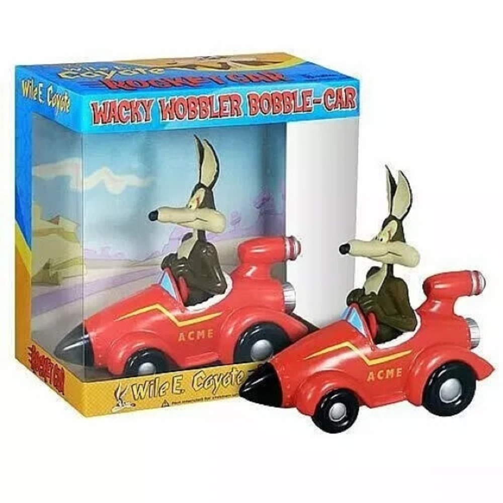 VTG WILE E COYOTE ROCKET CAR Funko Wacky Wobbler Bobble-Head Looney Tunes